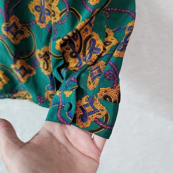 VTG Regina Porter Secretary Blouse Womens Size 14 Green Gold Knot Rope - Picture 5 of 15